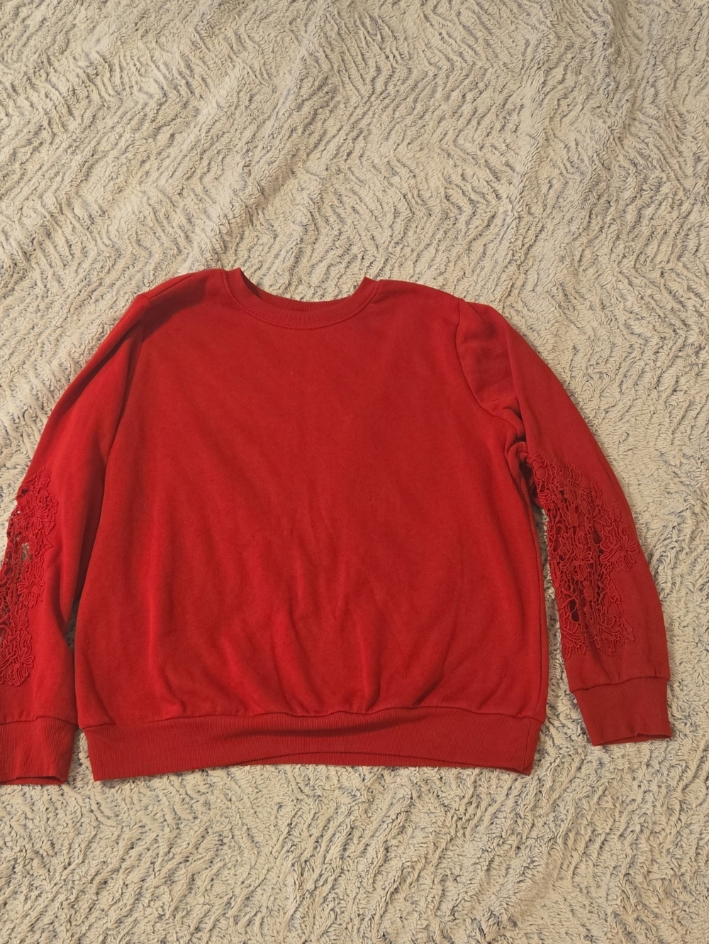 torrid Red Lace-Sleeve Crewneck Sweatshirt